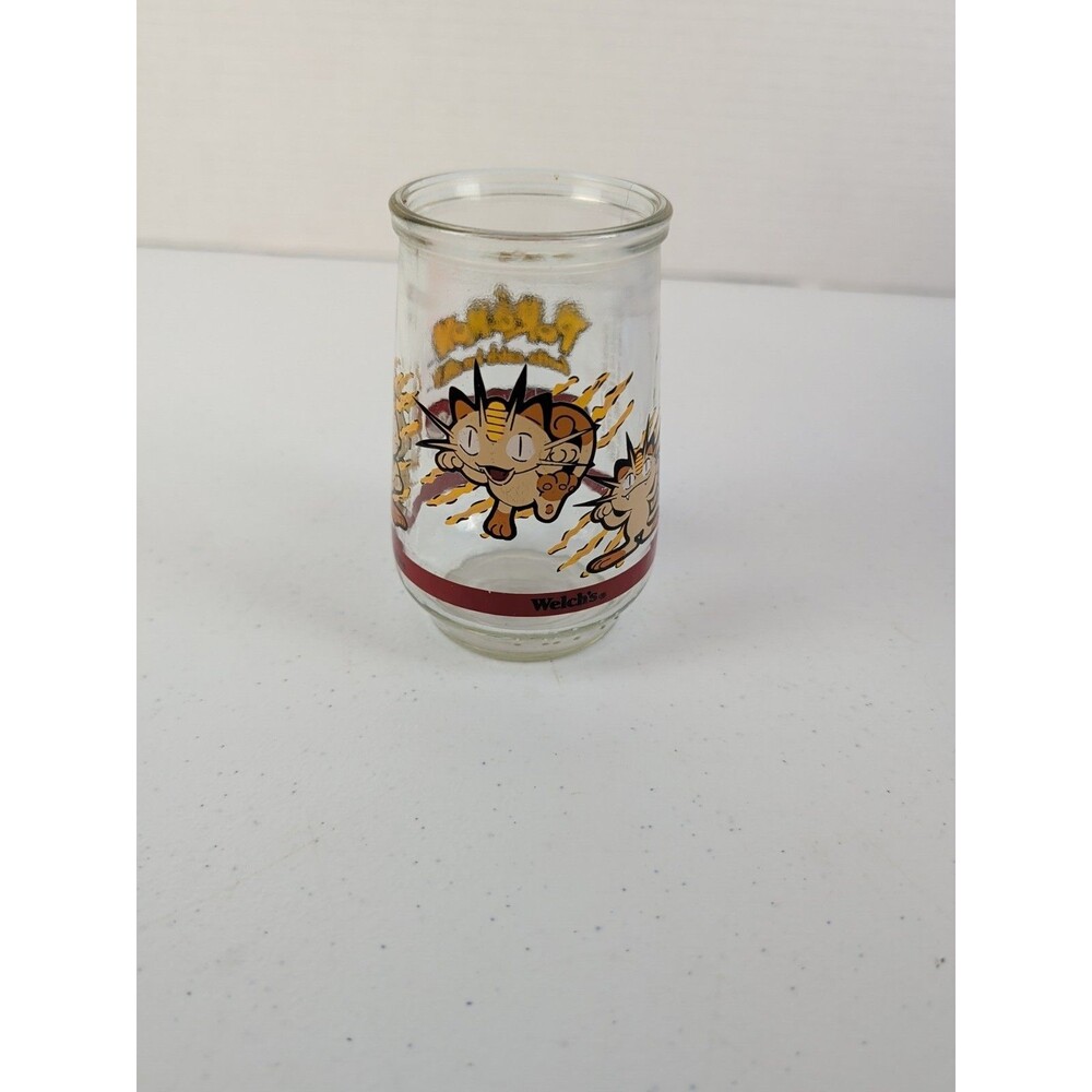 Vintage 1999 Welch's x Pokemon #52 Meowth Glass Jelly Jar Promotional Collect